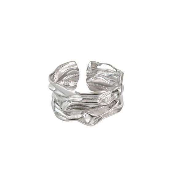 Simple Irregular River 925 Sterling Silver Wide Adjustable Ring