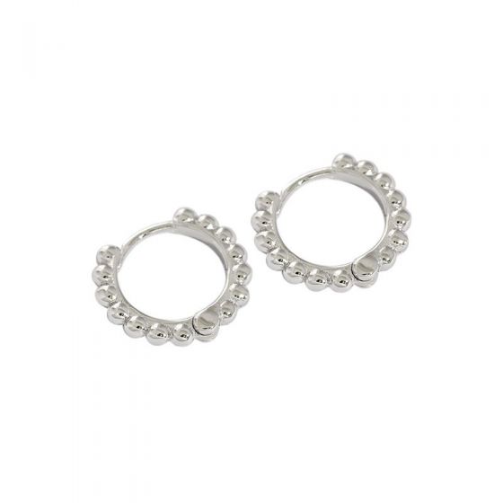 Fashion Beads Circle 925 Sterling Silver Huggie Hoop Earrings