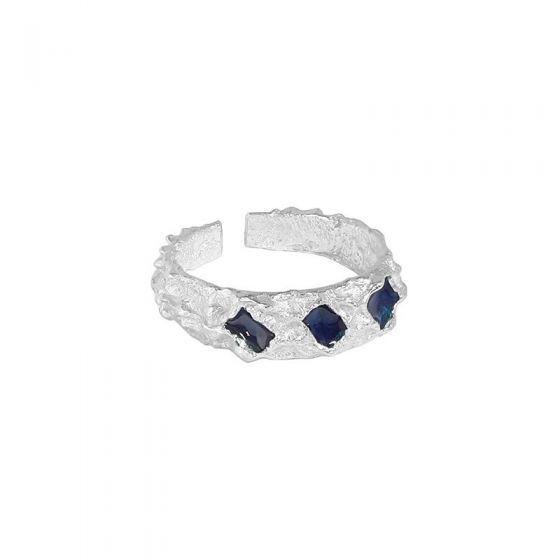 Casual Blue Epoxy Irregular 925 Sterling Silver Adjustable Ring