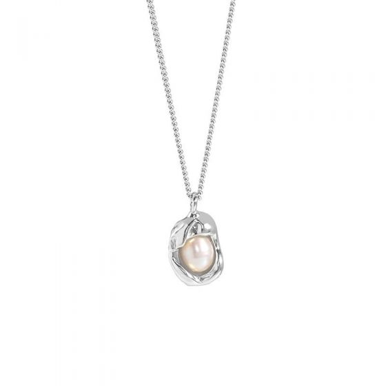 Elegant Oval Shell Genuine Cultured Pearl 925 Sterling Silver Necklace