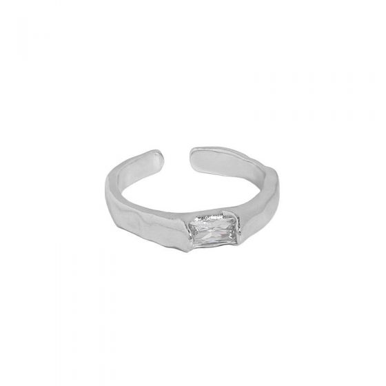 Simple Geometry CZ Rectangle 925 Sterling Silver Adjustable Ring
