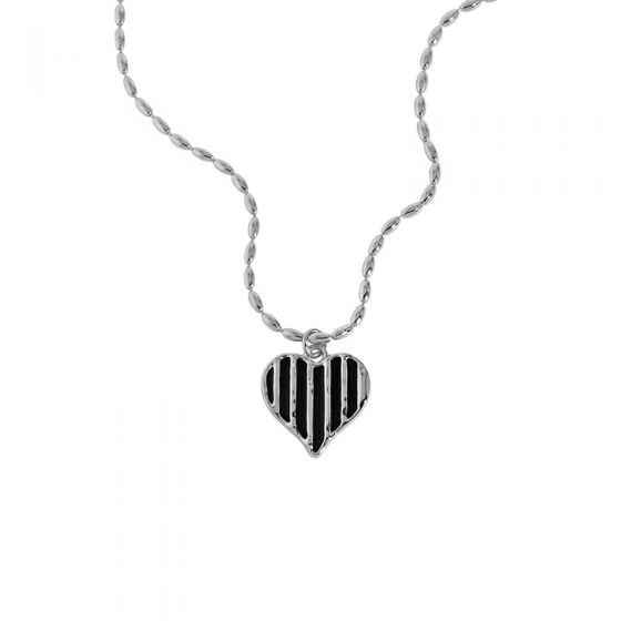 Fashion Irregular Black Epoxy Heart 925 Sterling Silver Necklace