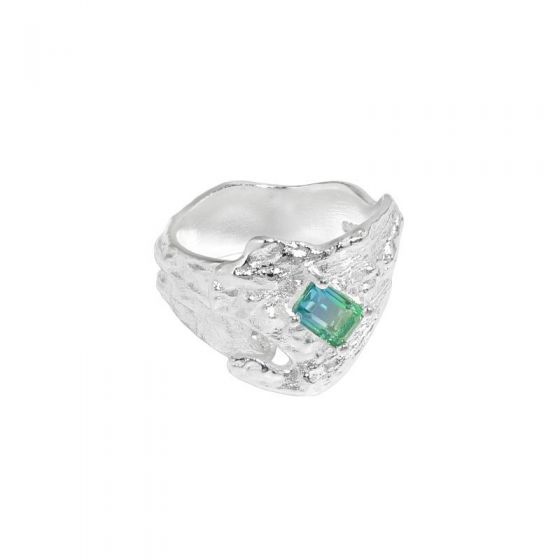 Elegante anillo ajustable de plata esterlina CZ 925 verde irregular