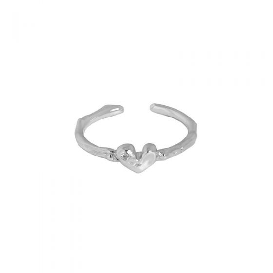 Gift Irregular CZ Heart 925 Sterling Silver Adjustable Ring