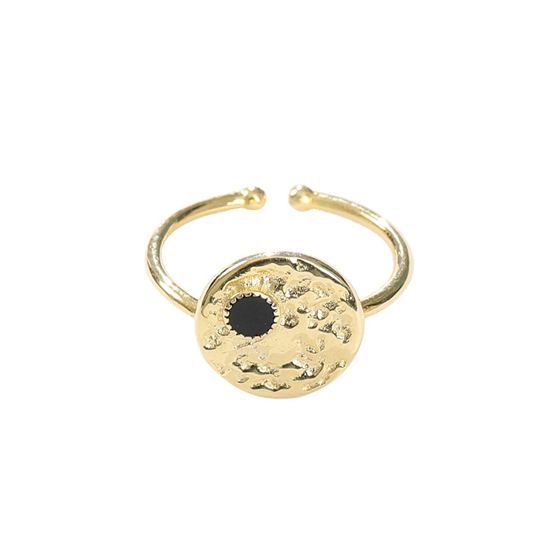 Fashion Balck Moon Golden Round 925 Sterling Silver Adjustable Ring