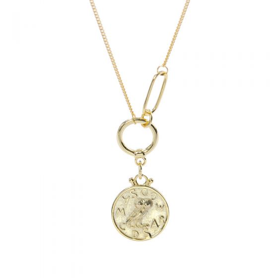 Fashion Yellow Gold Round Tag Owl 925 Sterling Silver Necklace