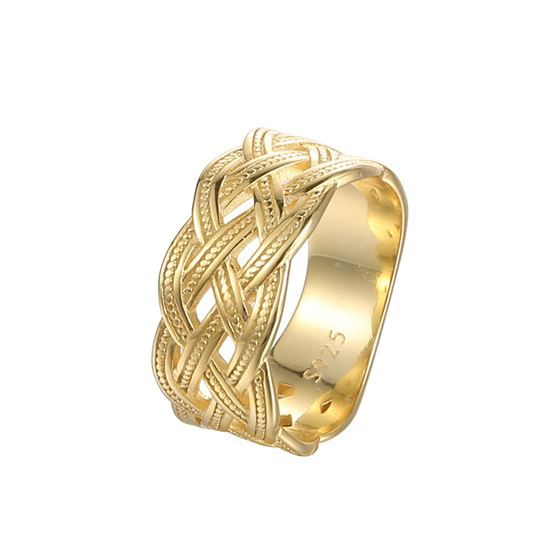 Golden Hollow Twisted Weave Star 925 Sterling Silver Wide Ring