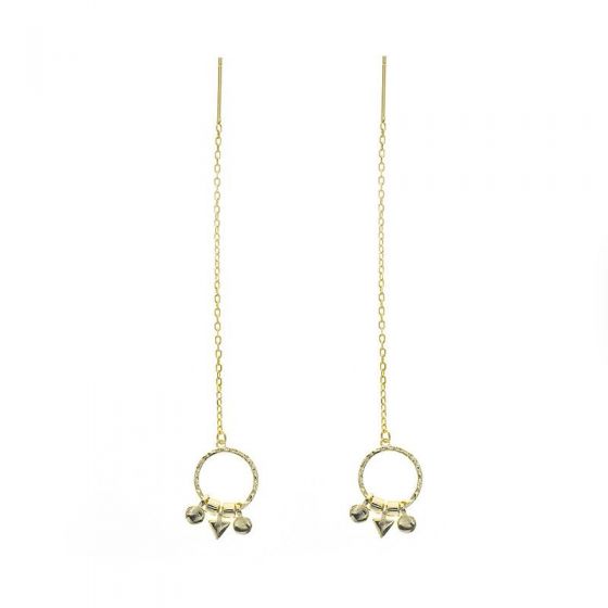Geometry Golden Circle 925 Sterling Silver Thread Dangling Earrings