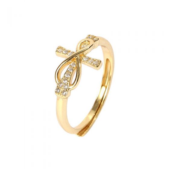Fashion CZ Cross Bowknot 925 Sterling Silver Adjustable Ring