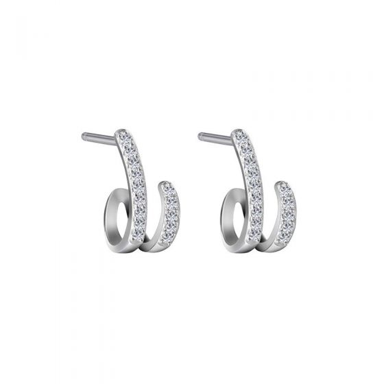 Modern CZ Turn Circle 925 Sterling Silver Stud Earrings