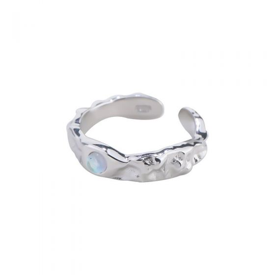 Нерегулярное синее круглое регулируемое кольцо с лунным камнем из стерлингового серебра 925 пробы