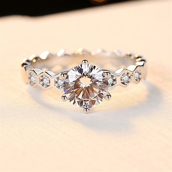 0.5ct 1ct Lady CZ/Moissanite Hive 925 Sterling Silver Ring