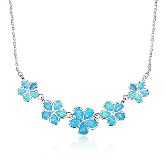 Заявление Shinning Blue Five Flowers Создано Опал 925 Серебряное ожерелье