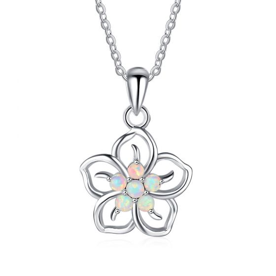 Юбилейный подарок Белый цветок создан Опал 925 Серебряное ожерелье