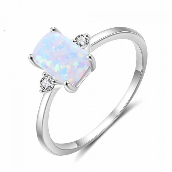Simple Baguette Created Opal 925 Sterling Silver Ring