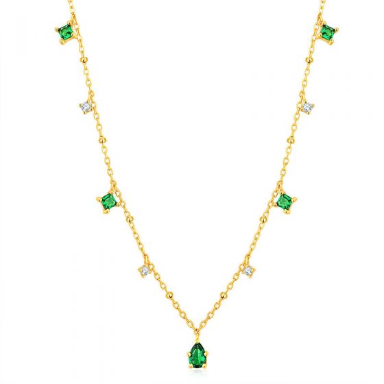 Elegante collar de plata esterlina cz 925 cuadrado verde
