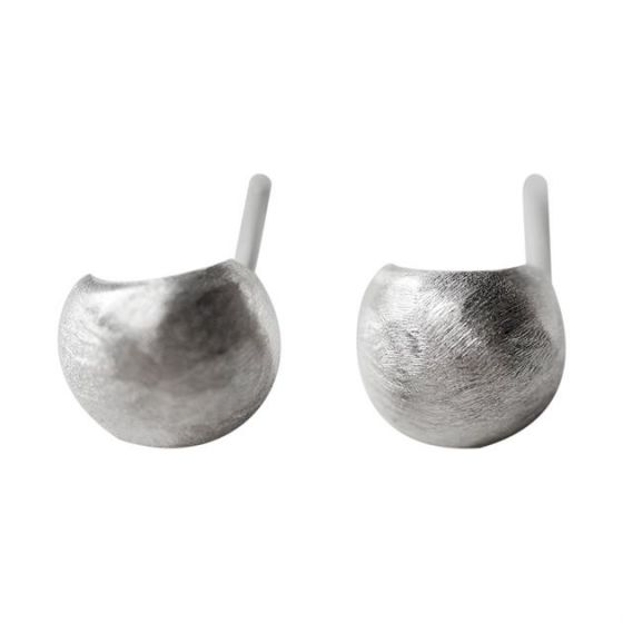 Simple Arc Round  925 Sterling Silver Stud Brushed Earrings