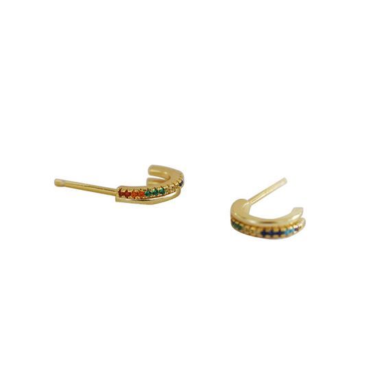 Simple Colorful CZ Hook 925 Sterling Silver Stud Earrings