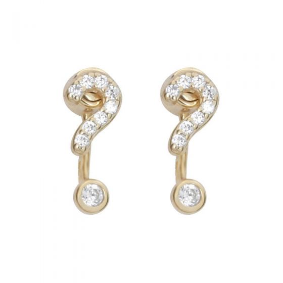 Cute CZ Question Exclamatory Mark 925 Sterling Silver Stud Earrings