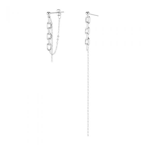 Boucles d'oreilles pendantes en argent sterling 925 avec pompons à chaîne asymétrique