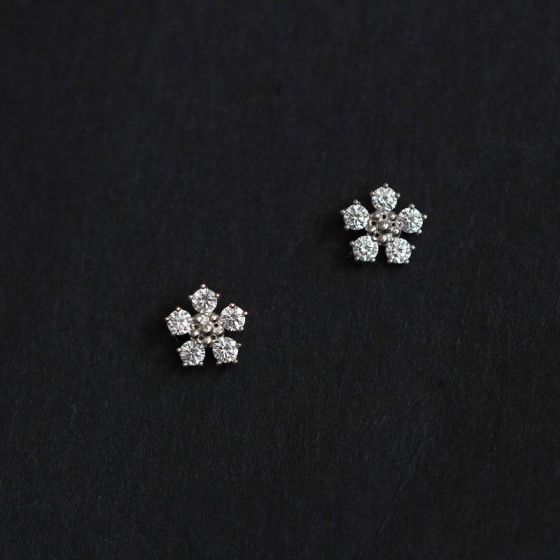 Mini CZ Flowers 925 Sterling Silver Stud Earrings