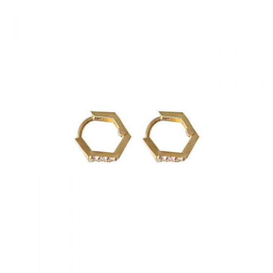 Geometry CZ Hexagon 925 Sterling Silver Hoop Earrings