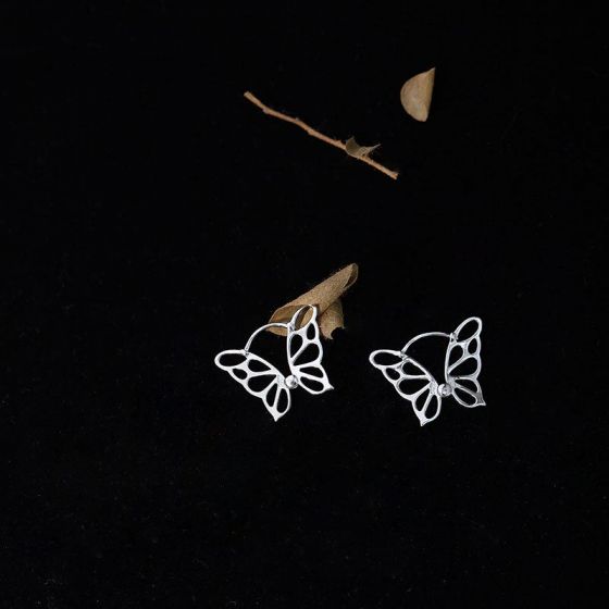 Sweet Hollow Butterfly 925 Sterling Silver Hoop Earrings