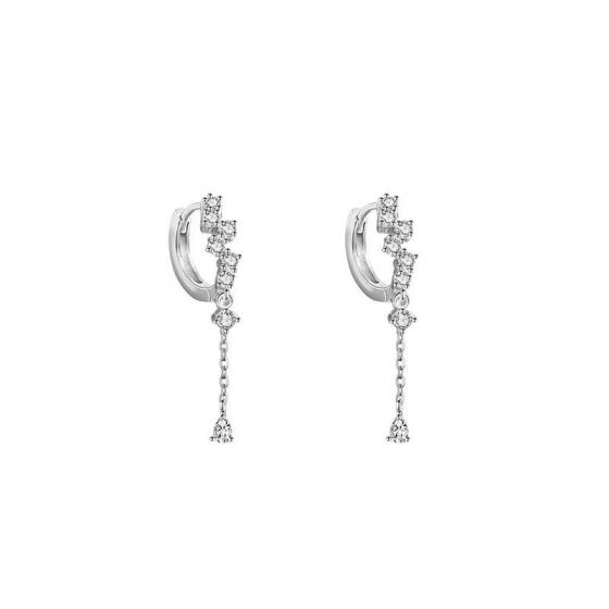 Elegant Water Drop Tassel CZ S925 Sterling Silver Hoop Dangle Earrings