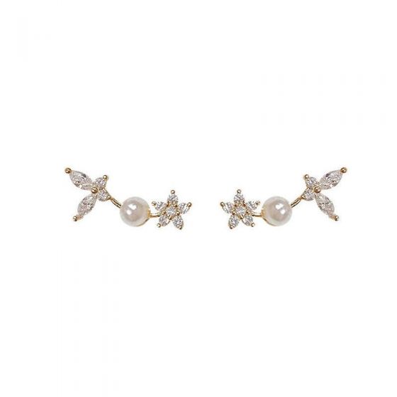 Girl CZ Flowers Butterfly Shell Pearl 925 Sterling Silver Stud Earrings