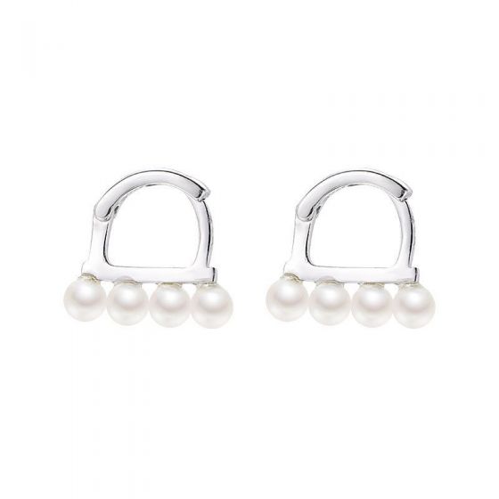 New Shell Pearl D Shape 925 Sterling Silver Hoop Earrings