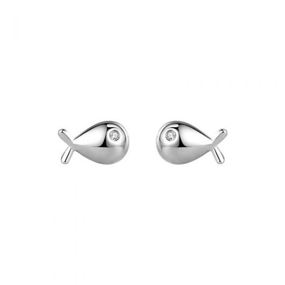 Cute CZ Fish 925 Sterling Silver Stud Earrings
