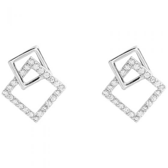 Geometry Hollow CZ Squares 925 Sterling Silver Dangling Earrings