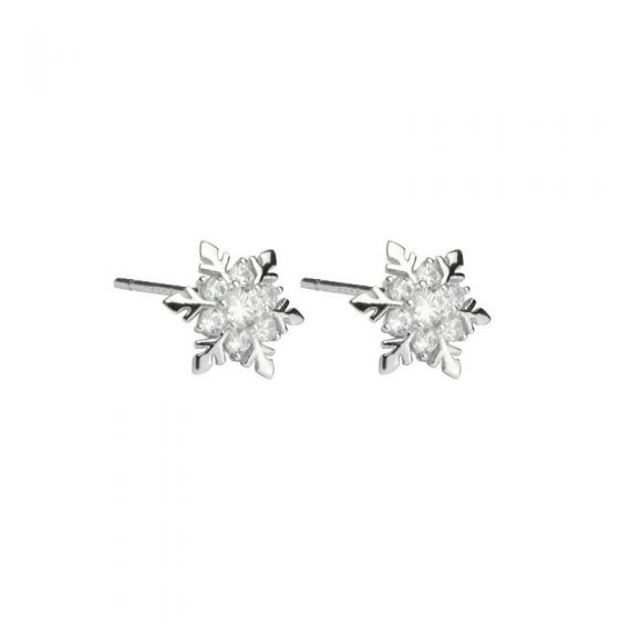 Classic CZ Snowflake 925 Sterling Silver Stud Earrings