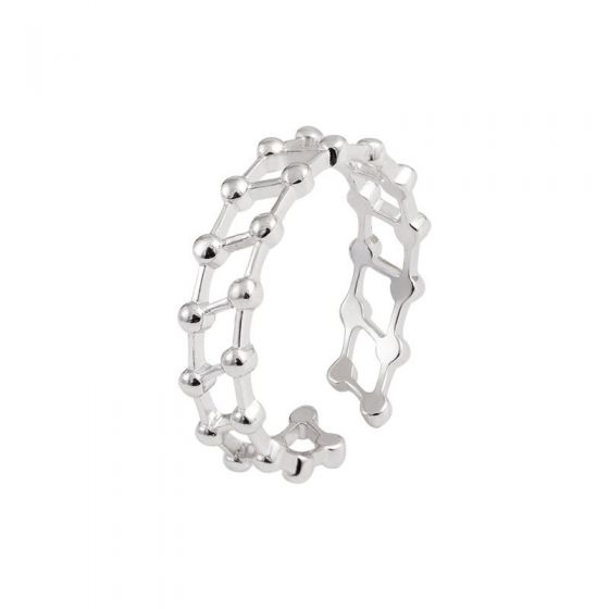 Fashion Double Beads Layer Hollow 925 Sterling Silver Регулируемое кольцо