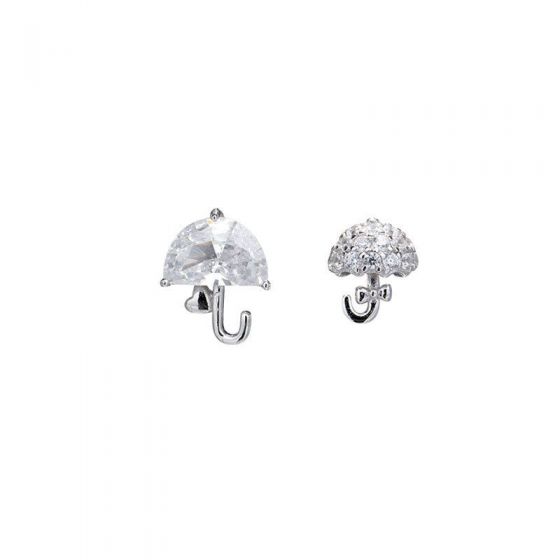 Asymmetry Mini CZ Umbrella 925 Sterling Silver Stud Earrings