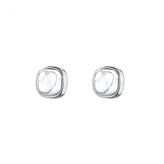 Geometry Marble Square 925 Sterling Silver Stud Earrings