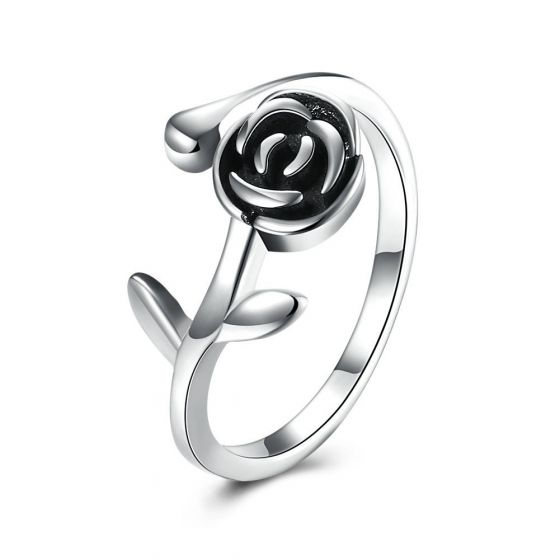 Romantic Rose Bud Flower 925 Sterling Silver Adjustable Ring