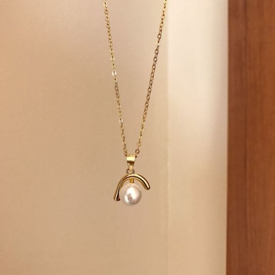 Collar de plata de ley 925 con forma de perla con forma de J