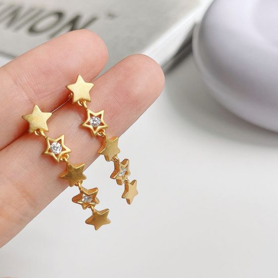 Boucles d'oreilles pendantes en argent sterling 925 CZ Stars pour fille