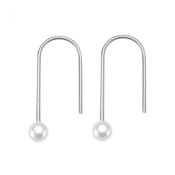 Pendientes de perlas en forma de U con perlas blancas de plata 925