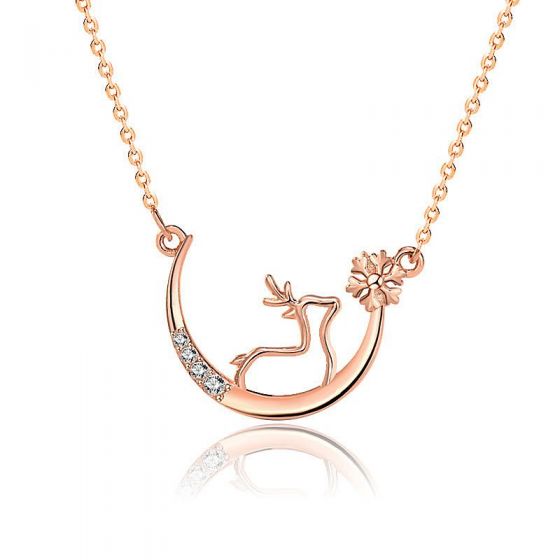 Party CZ Moon Snowflake Elk 925 Sterling Silver Necklace