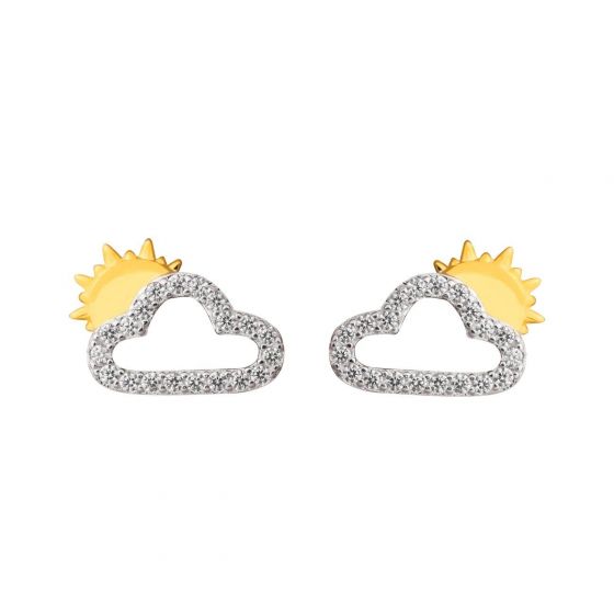 Summer CZ Hollow Cloud Sun 925 Sterling Silver Stud Earrings