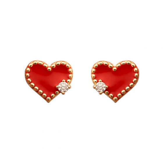 Women Red Heart CZ Love 925 Sterling Silver Stud Earrings