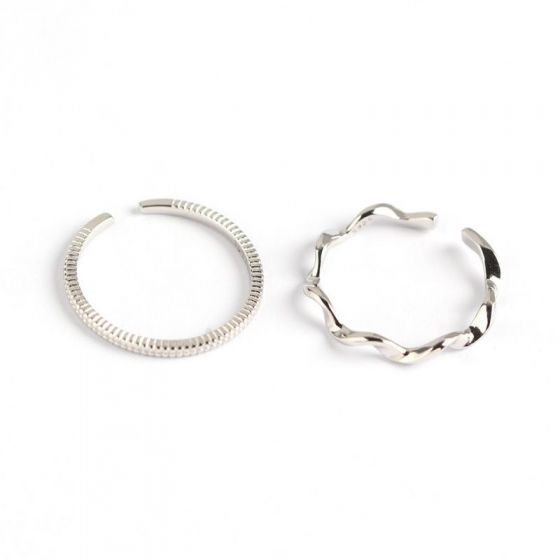 Регулируемое кольцо из простой 925 пробы с волнами из чистого серебра