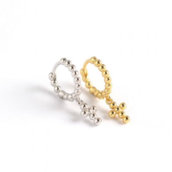 Holy Beads Cross 925 Sterling Silver Hoop Earrings
