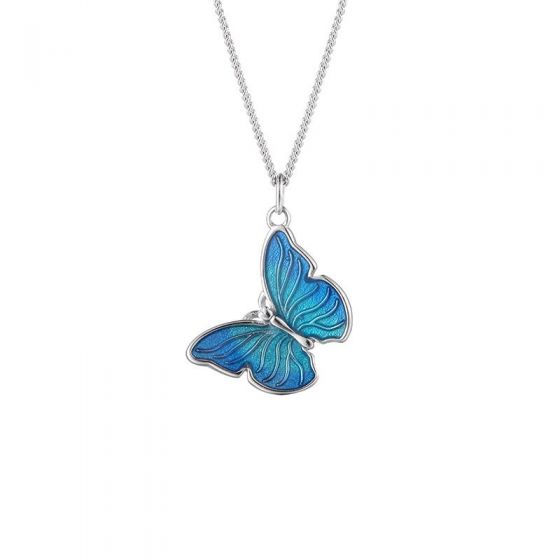 Hermoso collar de plata esterlina 925 con mariposa azul