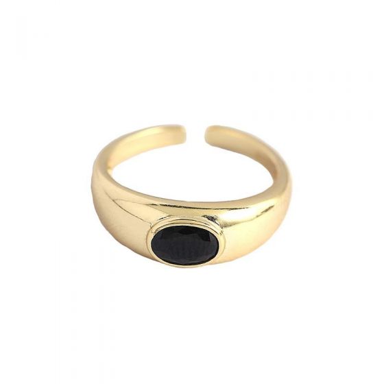 Geometry Black Oval Agate 925 Sterling Silver Adjustable Ring