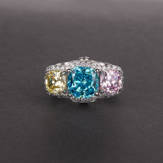 Элегантное красочное квадратное кольцо с бриллиантом 925 пробы