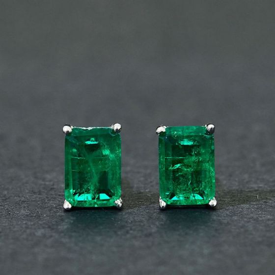 Boucles d'oreilles en argent sterling 925 avec émeraude et rectangle géométrique créé vert
