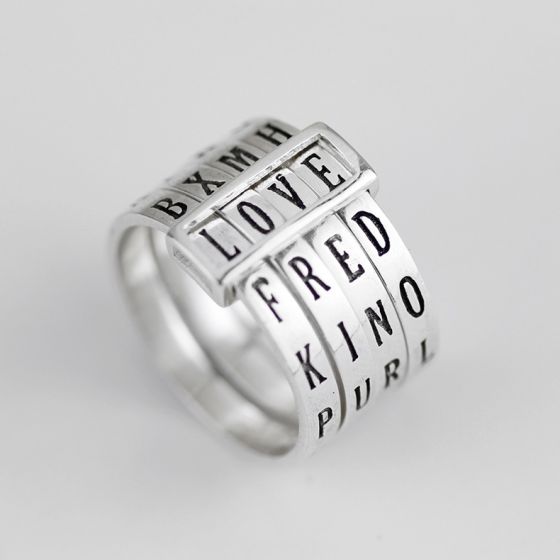 Fashion Spinning English Letter 925 Sterling Silver Love Warm Luck Ring
